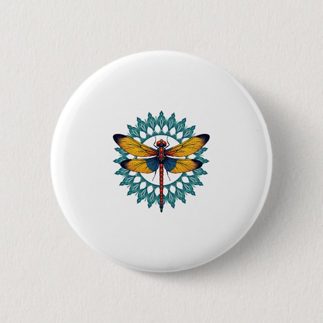 Mandala Dragonfly - Lotus Flower Insect Lover Ento 6 Cm Round Badge (Front)