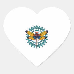 Mandala Dragonfly - Lotus Flower Insect Lover Ento Heart Sticker