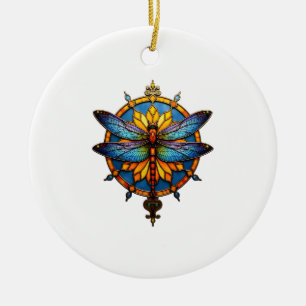 Mandala Dragonfly Luminous Sacred Geometry Spiritu Ceramic Tree Decoration