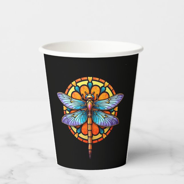 Mandala Dragonfly Luminous Sacred Geometry Spiritu Paper Cups (Front)