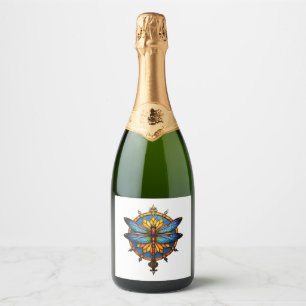Mandala Dragonfly Luminous Sacred Geometry Spiritu Sparkling Wine Label