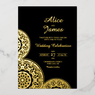 Mandala Elegant Black Gold Foil Indian Wedding