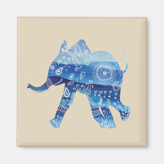 Mandala Elephant  Art  5.1 Cm Square Magnet (Front)