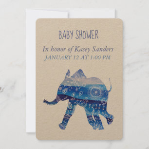 Mandala Elephant Baby shower Invitation Card