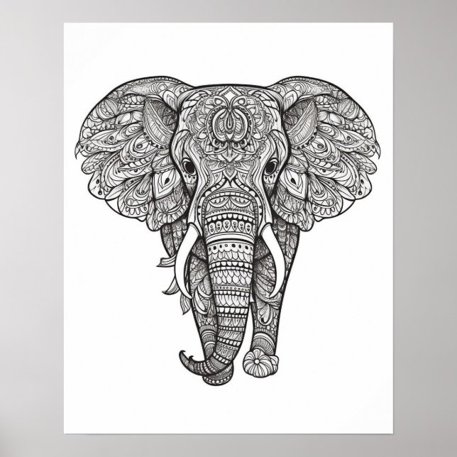 Mandala Elephant Colouring Poster for Adults (Front)