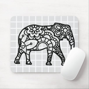 Mandala Elephant Grid Mouse Pad