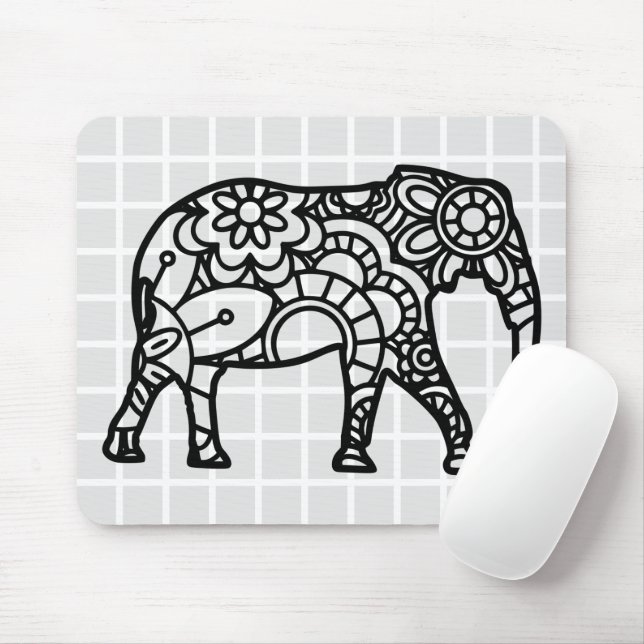 Mandala Elephant Grid Mouse Pad (With Mouse)