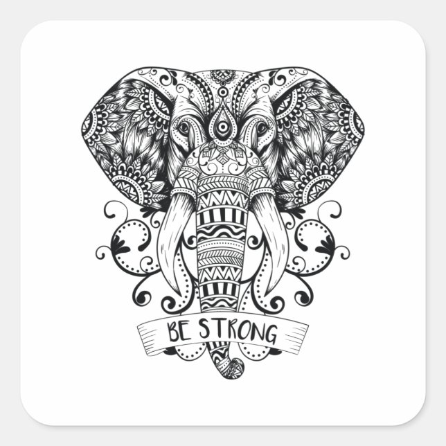 Mandala Elephant Square Sticker (Front)