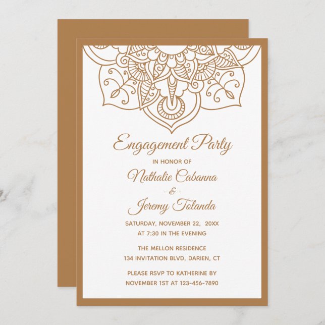 Mandala Engagement Party Brown Boho Indian Modern Invitation (Front/Back)