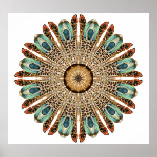 Mandala Feathers Watercolor: Natural Lace Design Poster