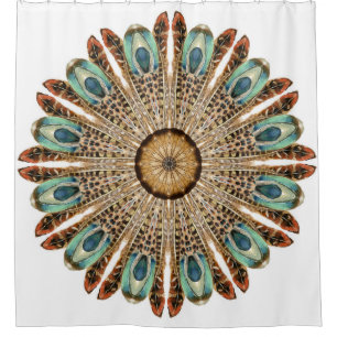 Mandala Feathers Watercolor: Natural Lace Design Shower Curtain