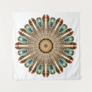 Mandala Feathers Watercolor: Natural Lace Design Tapestry
