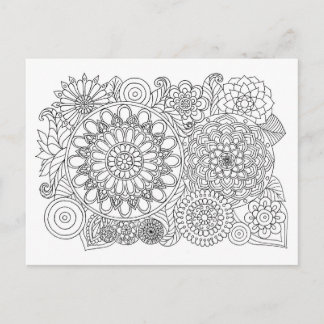 Mandala Floral Bouquet Adult Colouring Postcard