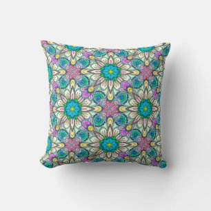 Mandala Floral Design in pink and turquoise Cushion