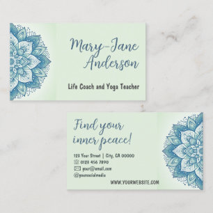 Mandala Floral Design Yoga Studio Pastel Mint Teal Business Card