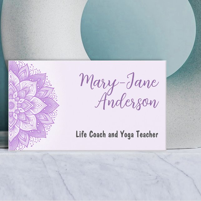 Mandala Floral Design Yoga Studio Purple Pastel Business Card (Creator Uploaded)
