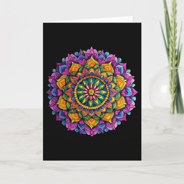 Mandala Floral Zen Vibrant Circular Pattern  Card (Front)