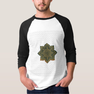 Mandala Flower Art. Green Gold Zen Decor T-Shirt