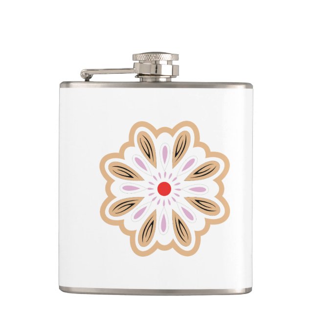 Mandala Flower Art Print | Boho Decor Hip Flask (Front)