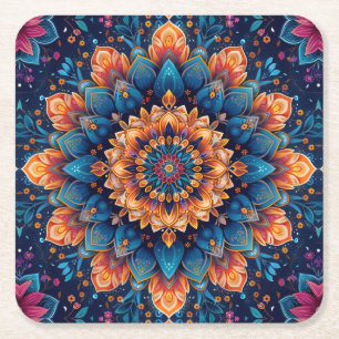Mandala Flower Digital Art Style-23907. Square Paper Coaster