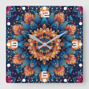 Mandala Flower Digital Art Style-23907 Square Wall Clock