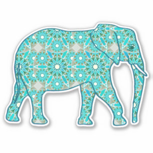 Mandala Flower Elephant, Turquoise, Grey & White