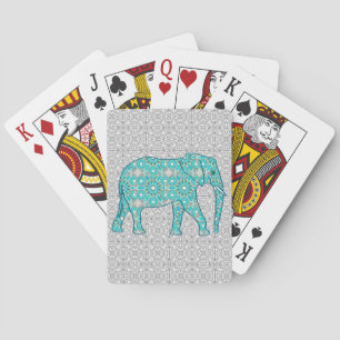 Mandala flower elephant - turquoise, grey & white playing cards