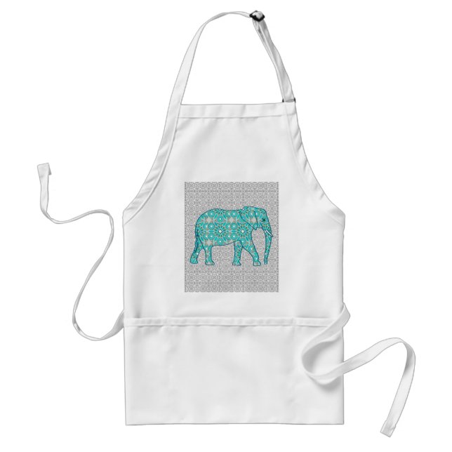 Mandala flower elephant - turquoise, grey & white standard apron (Front)