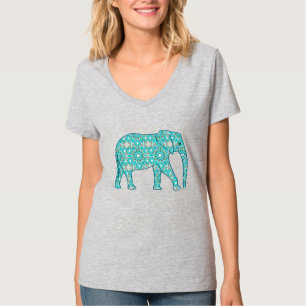 Mandala flower elephant - turquoise, grey & white T-Shirt