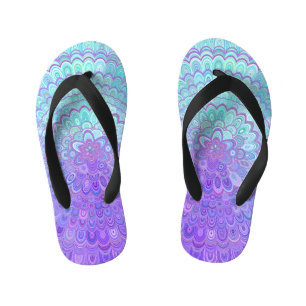 Mandala Flower in Light Blue and Purple Kid's Jandals