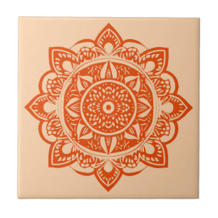 Mandala Flower in Mandarin Orange  Tile