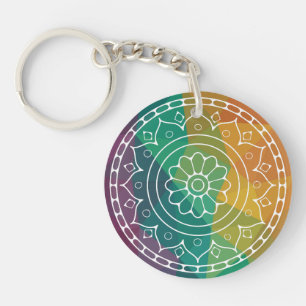 Mandala flower in rainbow boho colourful key ring