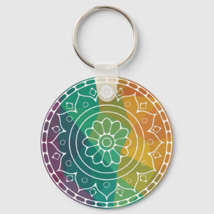 Mandala flower india rainbow boho chic design key ring