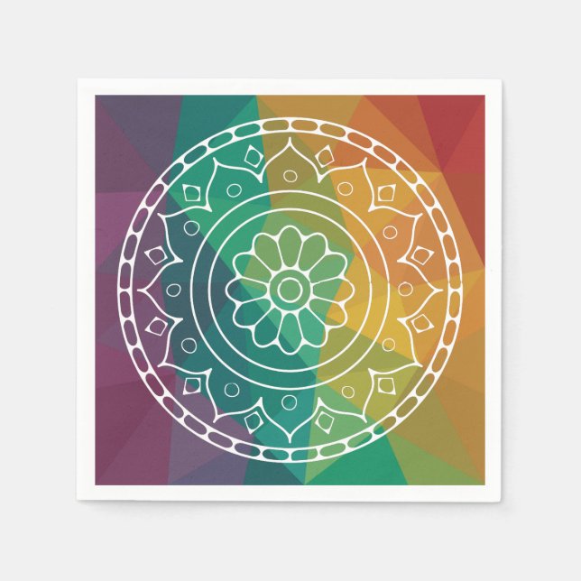 Mandala flower india rainbow boho colourful design napkin (Front)
