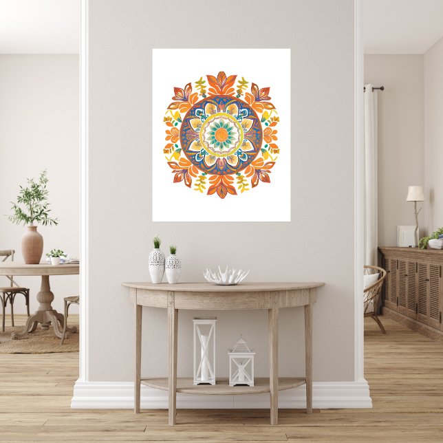 Mandala Flower Magic Orange Watercolor  Photo Print (Mandala Flower Magic Orange Watercolor Photo Print)