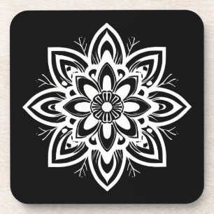Mandala Flower Pattern in Black and White Coaster