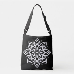 Mandala Flower Pattern in Black and White Crossbody Bag