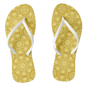 Mandala Flower Pattern - Mustard Gold and Yellow   Jandals