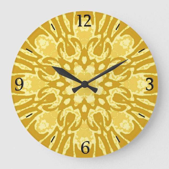 Mandala Flower Pattern - Mustard Gold and Yellow  Large Clock (Front)