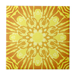 Mandala Flower Pattern - Mustard Gold and Yellow  Tile