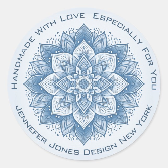 Mandala Flower Simple Pastel Blue Handmade Labels (Front)