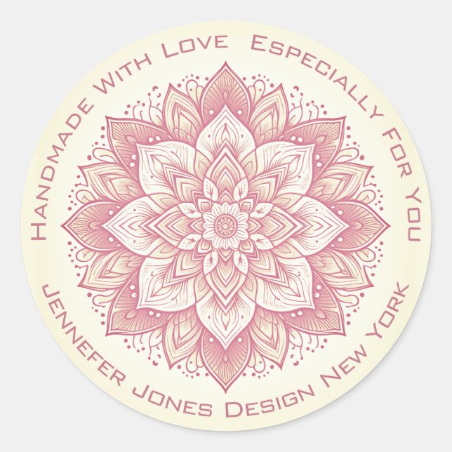 Mandala Flower Simple Vintage Pink Handmade Labels (Front)