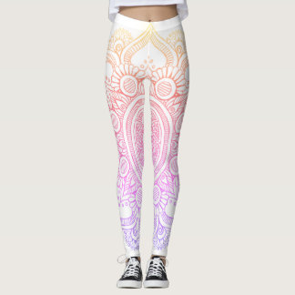 Mandala Flower - White and Rainbow Leggings