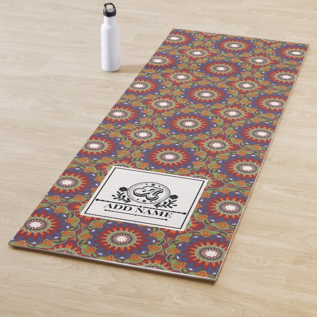 Mandala flowers monogram custom name letter A Yoga Mat (In Situ)
