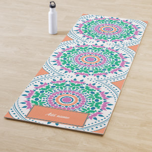  Mandala flowers petals pattern retro custom name Yoga Mat