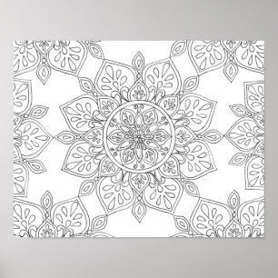 Mandala for Coloring Black White Floral Poster