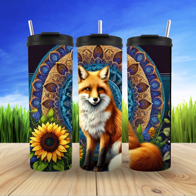 Mandala Fox with Floral Detail Thermal Tumbler (Creator Uploaded)