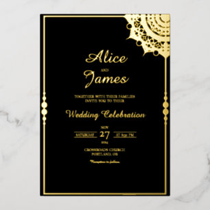 Mandala Frame Classic Black Gold Foil Wedding