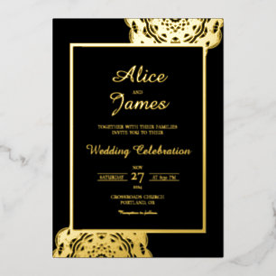 Mandala Frame Elegant Black Gold Foil Wedding