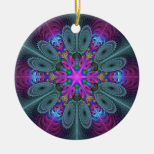 Mandala From Center Colorful Fractal Art With Pink Ceramic Tree Decoration